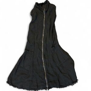 Inizio Italian Linen Olive Green Dress Sleeveless Zip Front Pocket M Modern Boho